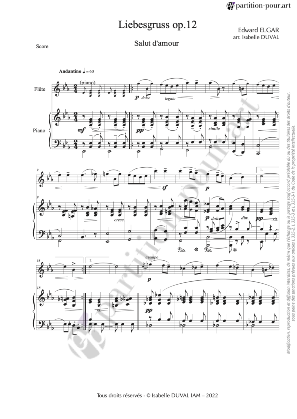 PP01034 - Elgar E - Liebesgruss Opus 12 - flûte & piano -conducteur1