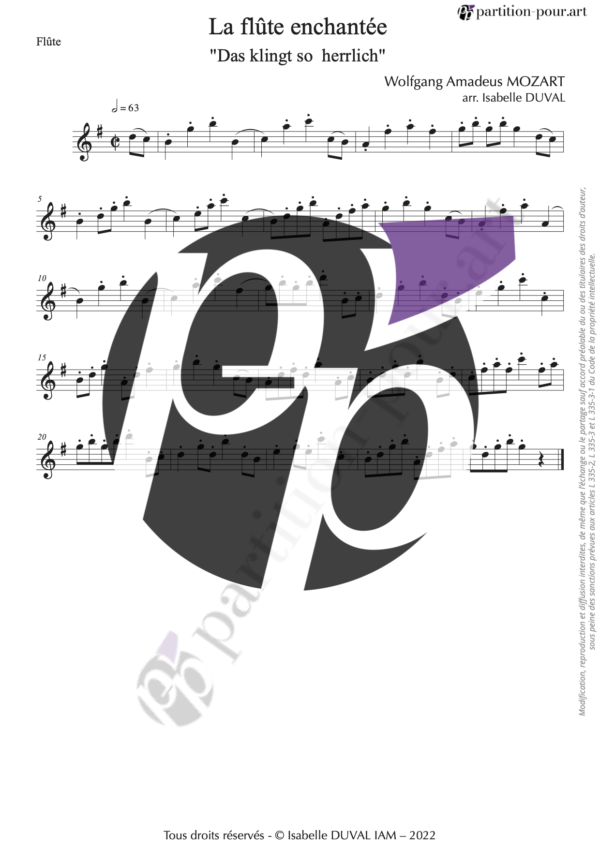 PP01041 - Mozart WA – La flûte enchantée – Das klingt so herrlich - flûte & cor -flute
