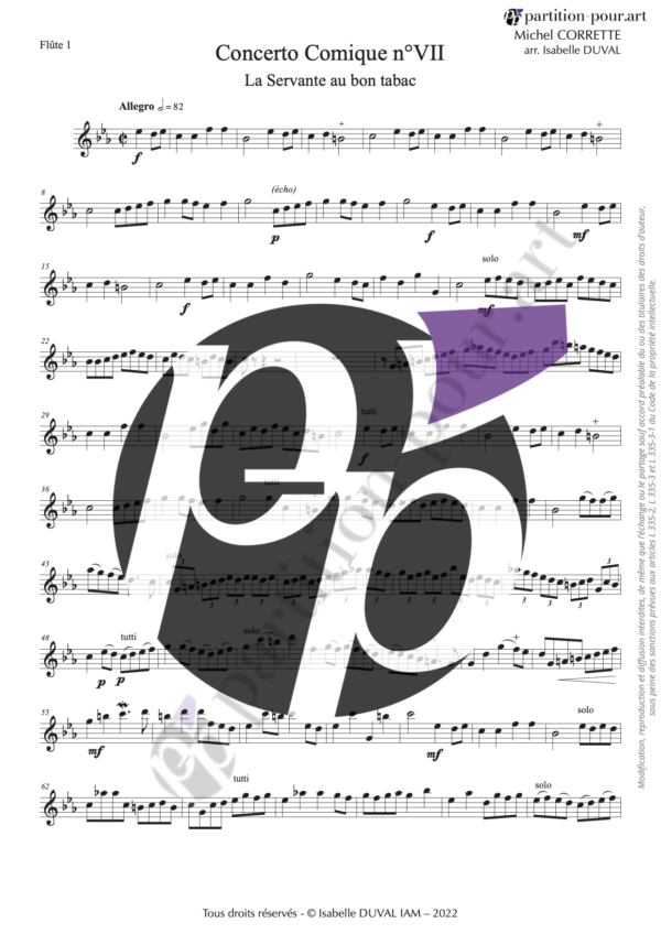 PP01085 - Corrette M - Concerto comique VII - La servante au bon tabac - flûtes & contrebasse -flûte1