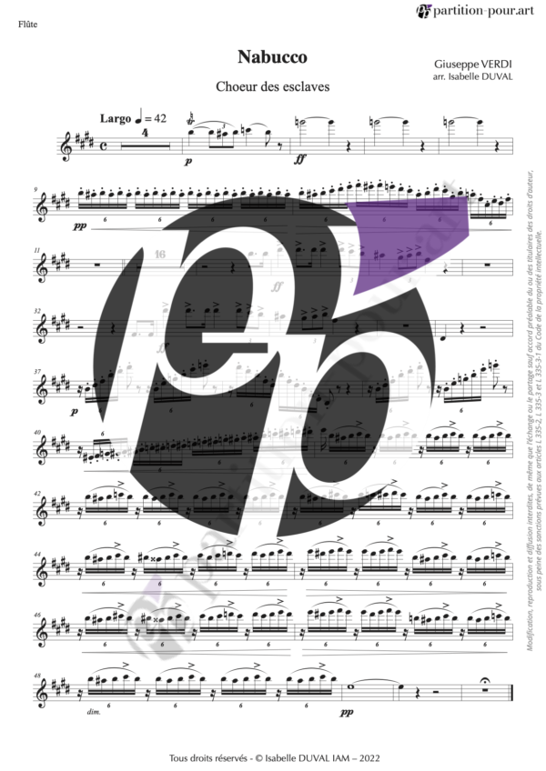 PP01635 - Verdi G - Nabucco - Chœur des esclaves en Mi Majeur - 3 voix & orchestre allégé -flûte
