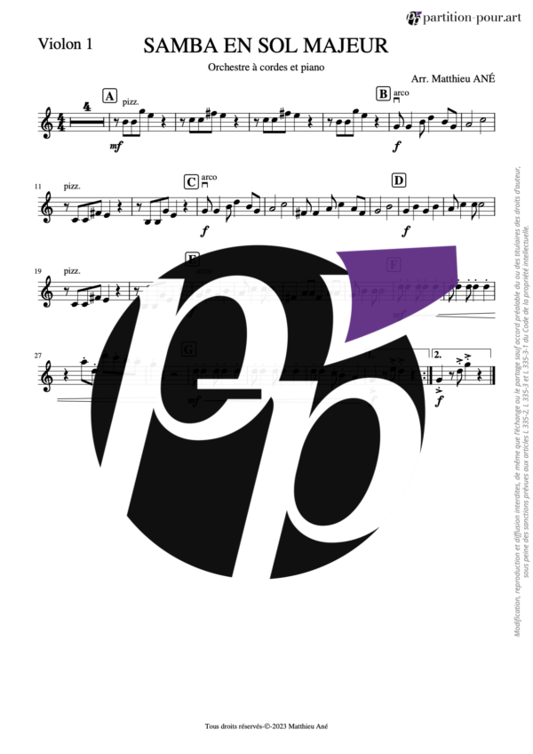 PP37885 - Ané M. - Samba en Sol Majeur - orchestre à cordes premier cycle & piano -violon1