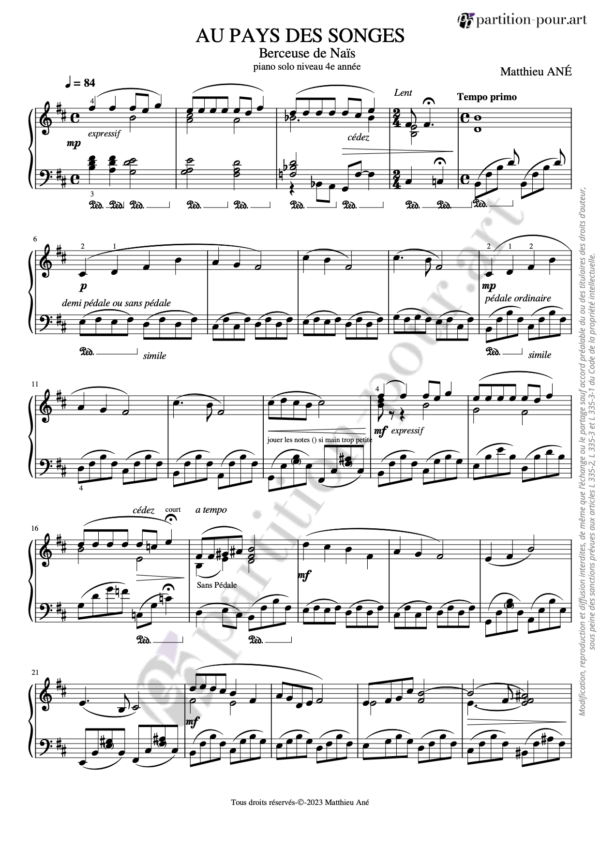 PP39006 - Ané M. - Berceuse de Naïs - piano solo quatrième année -conducteur1