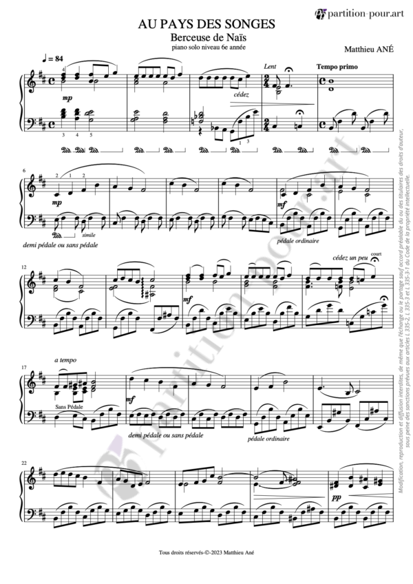PP39128 - Ané M - Berceuse de Naïs - piano solo sixième année -conducteur1