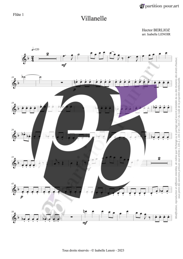 PP59622 - Berlioz H - Les nuits d'été - Villanelle - 5 flûtes -flûte1