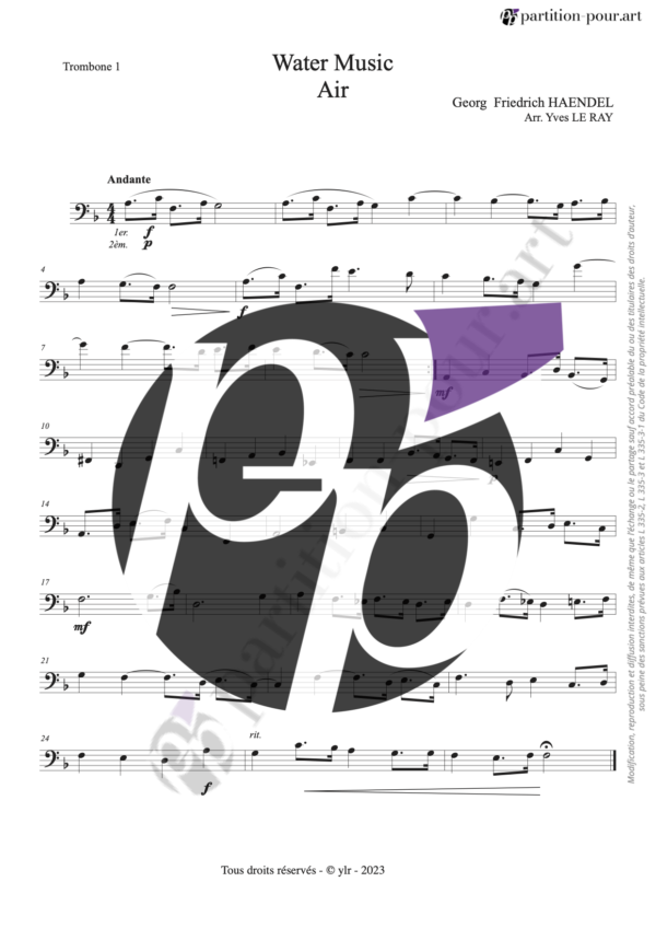 PP62481 - Haendel GF - Water Music - Air - 3 trombones -trombone1