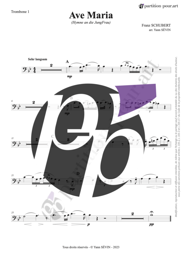 PP68608 - Schubert FP - Hymne an die JungFrau - Ave Maria - trombones & piano -trombone1