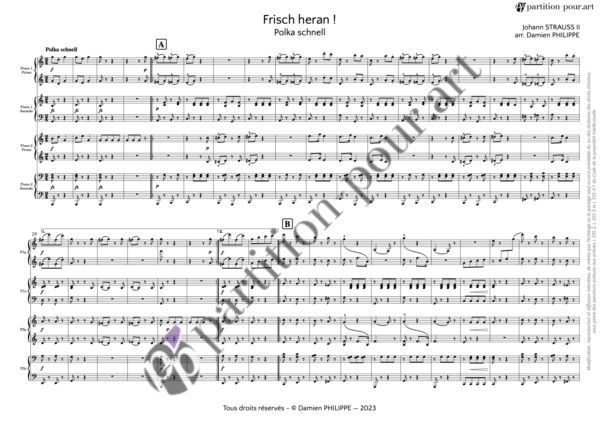 PP97050 Strauss J II - Frisch heran ! - Polka schnell op. 386 : RV 386 - 2 pianos 8 mains -conducteur1