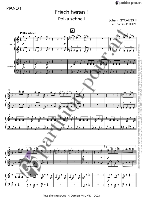 PP97050 Strauss J II - Frisch heran ! - Polka schnell op. 386 : RV 386 - 2 pianos 8 mains -piano1