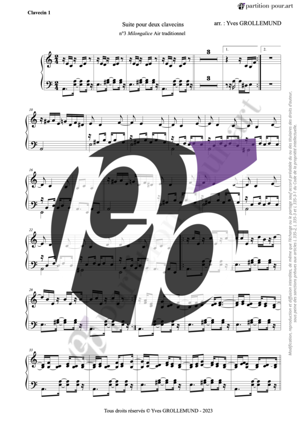 PP118291 - Traditionnel - Suite pour 2 clavecins - N°3 Milongalice -clavecin1