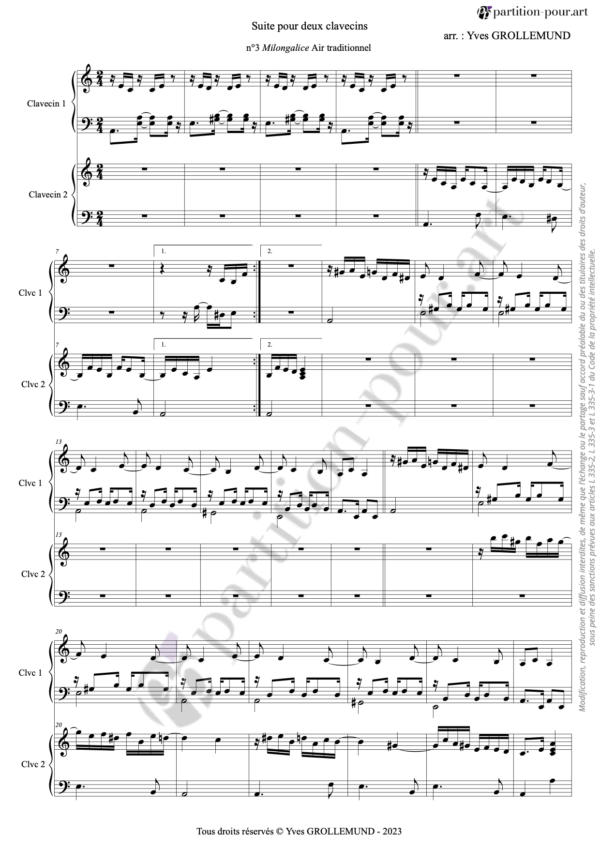 PP118291 - Traditionnel - Suite pour 2 clavecins - N°3 Milongalice -conducteur1