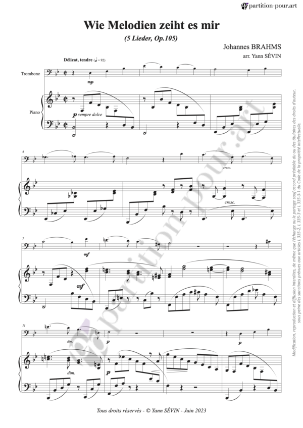 PP132633 - Brahms J - Wie Melodien zieht es mir - trombone & piano -conducteur1