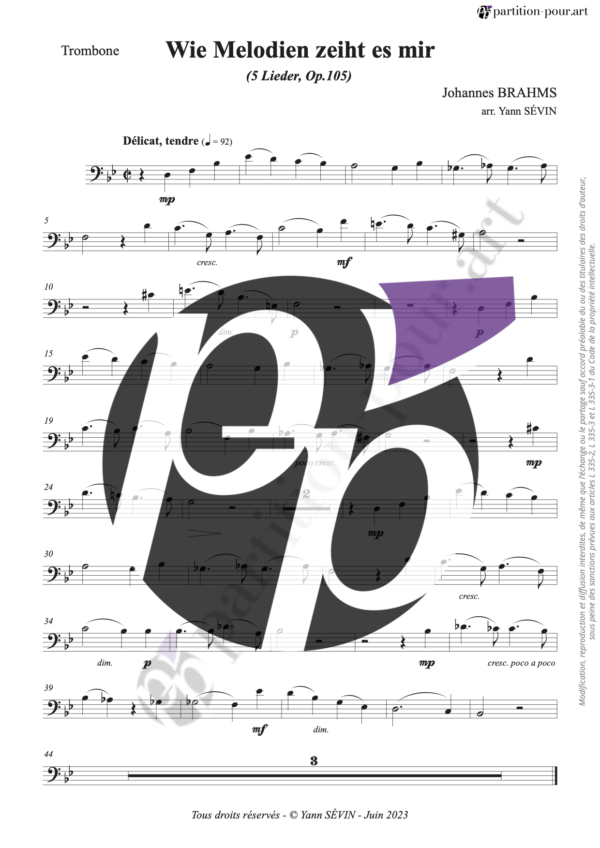 PP132633 - Brahms J - Wie Melodien zieht es mir - trombone & piano -trombone