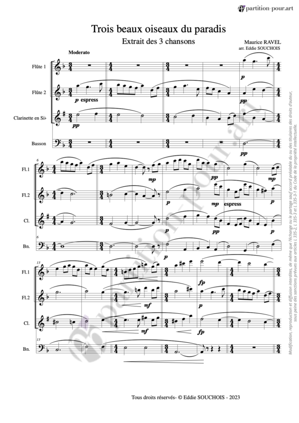 PP151694 - Ravel M - Trois beaux oiseaux du paradis - 2 flûtes clarinette & basson -conducteur1