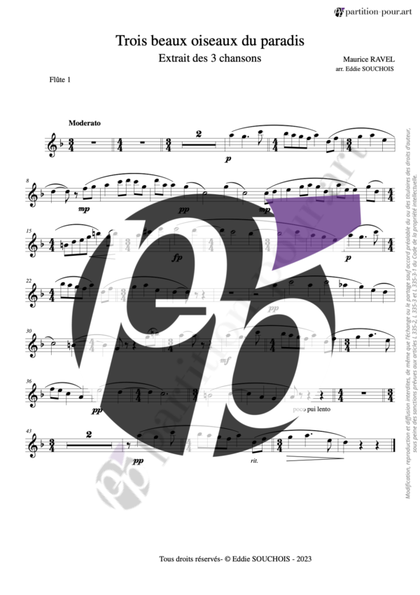 PP151694 - Ravel M - Trois beaux oiseaux du paradis - 2 flûtes clarinette & basson -flûte1