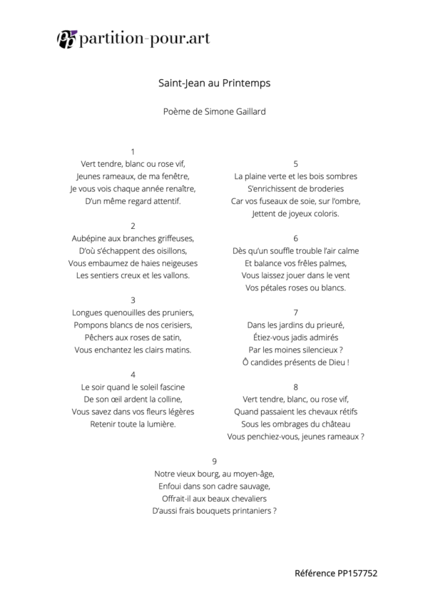 PP157752 - Gaillard P - Instantané N°4 - Saint-Jean au Printemps - piano solo -poème