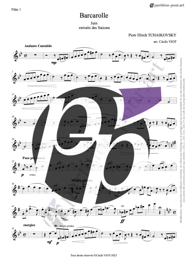 PP182322 - Tchaïkovski PI - Les Saisons op37 - Juin - Barcarolle - 2 flûtes & piano -flute1