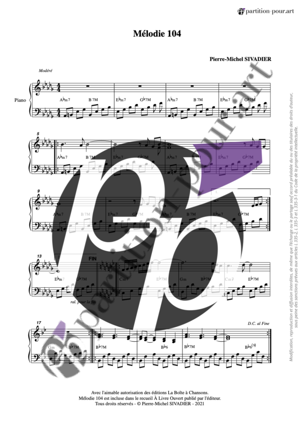 PP230233 - Sivadier PM - Mélodie 104 - piano ou guitare solo -conducteur