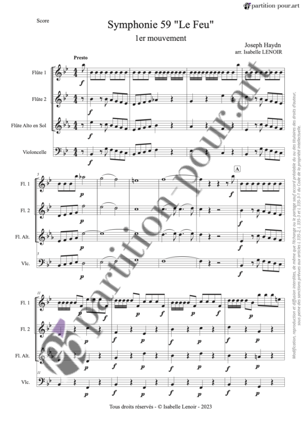PP249803 - Haydn FJ - Symphonie 59 Le Feu - 1er mouvement - flûtes & violoncelle -conducteur1
