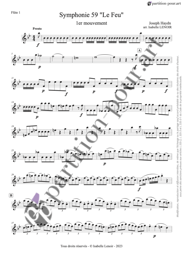 PP249803 - Haydn FJ - Symphonie 59 Le Feu - 1er mouvement - flûtes & violoncelle -flute1