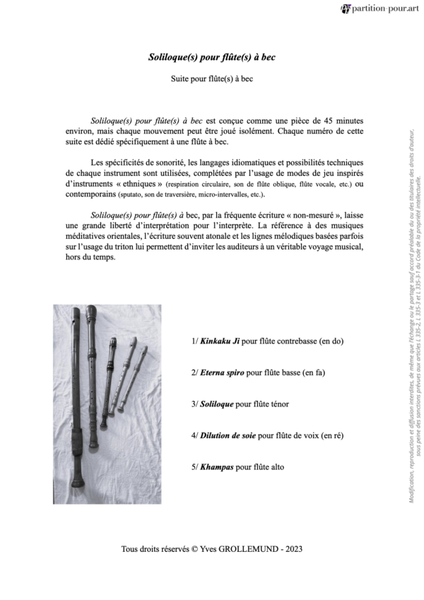 PP252469 - Grollemund Y - Soliloque(s) pour flûte(s) à bec - Recueil des N°1 à N°5 -présentation2