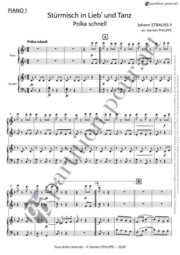 PP264286 Strauss J II - Stürmisch in Lieb' und Tanz - Polka schnell op. 393 : RV 393 - 2 pianos 8 mains -piano1