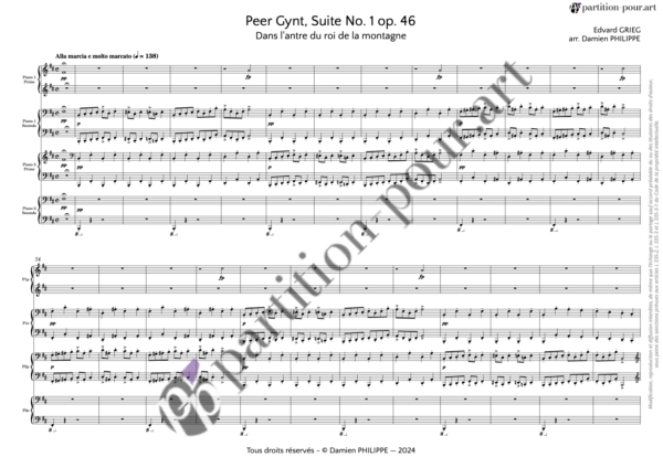 PP271555 Grieg E - Peer Gynt Suite No 1 op 46 - Dans l'antre du roi de la montagne - 2 pianos 8 mains -conducteur1