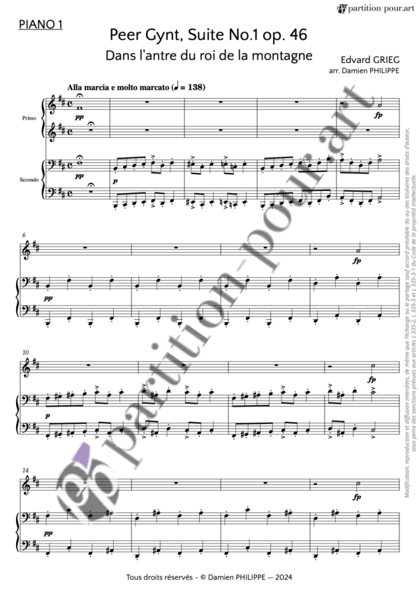 PP271555 Grieg E - Peer Gynt Suite No 1 op 46 - Dans l'antre du roi de la montagne - 2 pianos 8 mains -piano1