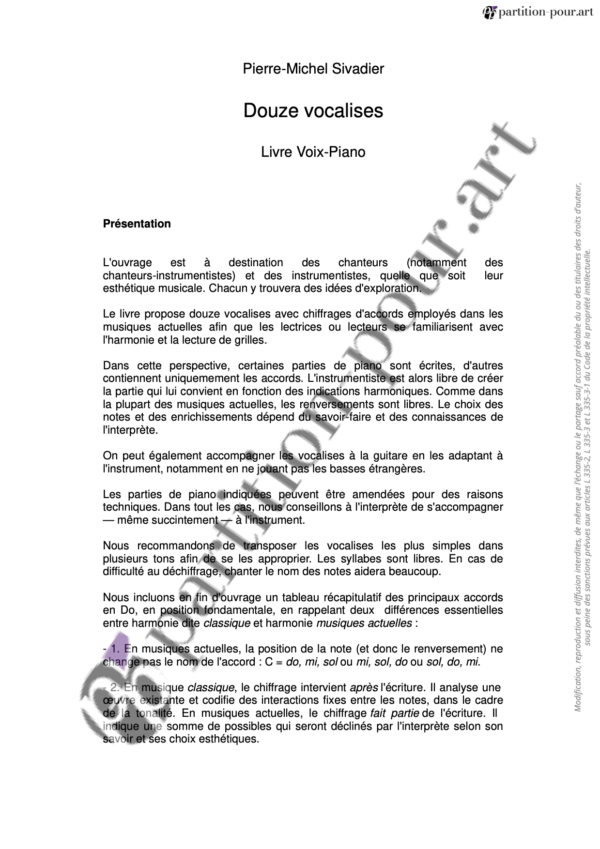 PP301097 - Sivadier PM - Douze vocalises - Livre voix-piano -introduction