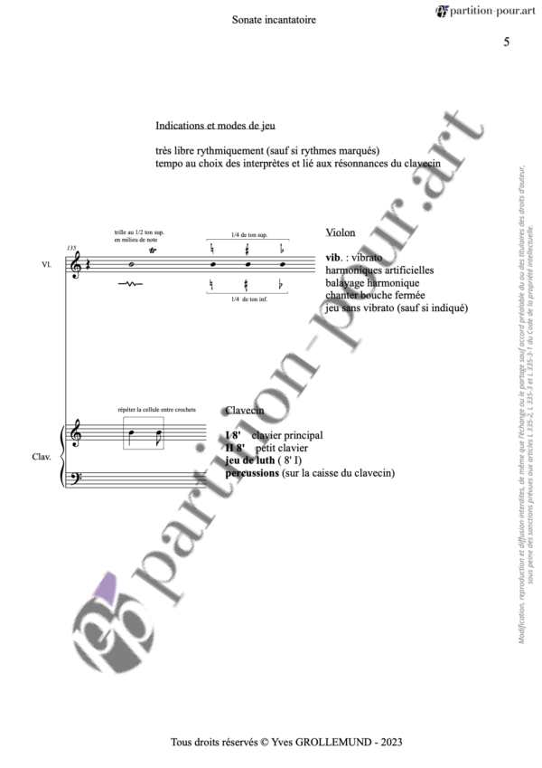 PP323321 - Grollemund Y - Sonate incantatoire - violon & clavecin -indications