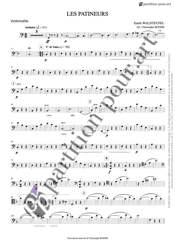 PP724789 - Waldteufel E - Les Patineurs - Valse - flûtes violoncelle & contrebasse -violoncelle1