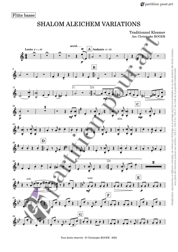 PP832516 - Traditionnel - Shalom Aleichem - Variations - flûtes & violoncelle -flûtebasse