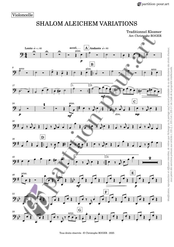 PP832516 - Traditionnel - Shalom Aleichem - Variations - flûtes & violoncelle -violoncelle