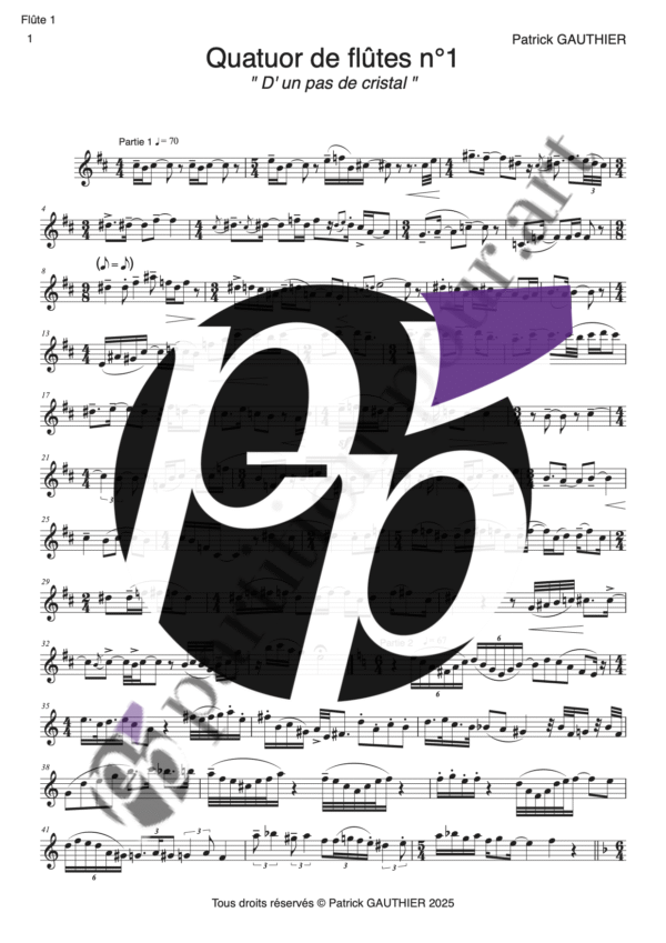 PP946530 - Gauthier P - D'un pas de cristal - Quatuor de flûte n°1 - flûtes & flûte alto -flûte1