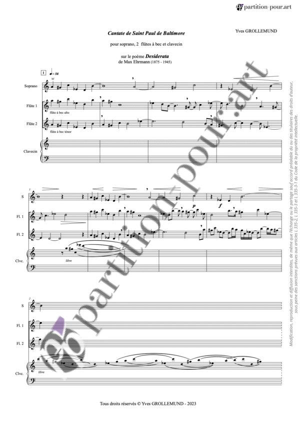 PP947860 - Grollemund Y - Cantate de Saint-Paul de Baltimore - soprano flûtes à bec clavecin -conducteur1