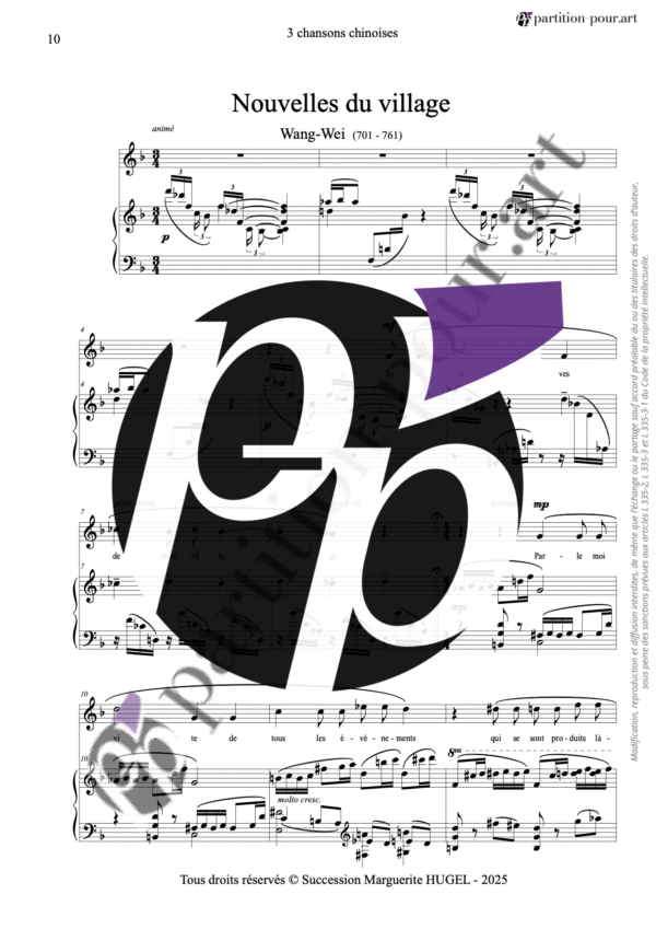 PP994716 - Hugel M - 3 chansons chinoises - voix & piano -nouvelles